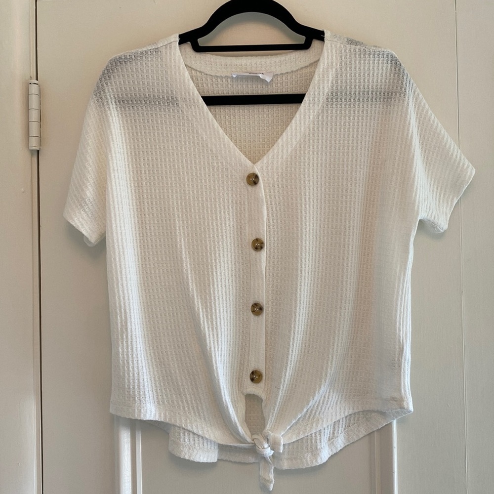 White waffle knit small top.